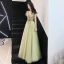 Illusion Sage Green See-through Evening Dresses  2019 A-Line / Princess V-Neck Sleeveless Appliques Flower Bow Sash Floor-Length / Long Ruffle Backless Formal Dresses