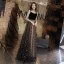 Modern / Fashion Black Evening Dresses  2019 A-Line / Princess Spaghetti Straps Sleeveless Beading Sash Appliques Star Floor-Length / Long Ruffle Backless Formal Dresses