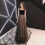 Modern / Fashion Black Evening Dresses  2019 A-Line / Princess Spaghetti Straps Sleeveless Beading Sash Appliques Star Floor-Length / Long Ruffle Backless Formal Dresses