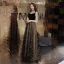 Modern / Fashion Black Evening Dresses  2019 A-Line / Princess Spaghetti Straps Sleeveless Beading Sash Appliques Star Floor-Length / Long Ruffle Backless Formal Dresses