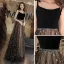 Modern / Fashion Black Evening Dresses  2019 A-Line / Princess Spaghetti Straps Sleeveless Beading Sash Appliques Star Floor-Length / Long Ruffle Backless Formal Dresses