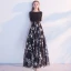 Chic / Belle Noire Robe De Soirée 2018 Princesse Encolure Dégagée Manches Courtes Étoile Ceinture Longue Volants Dos Nu Robe De Ceremonie
