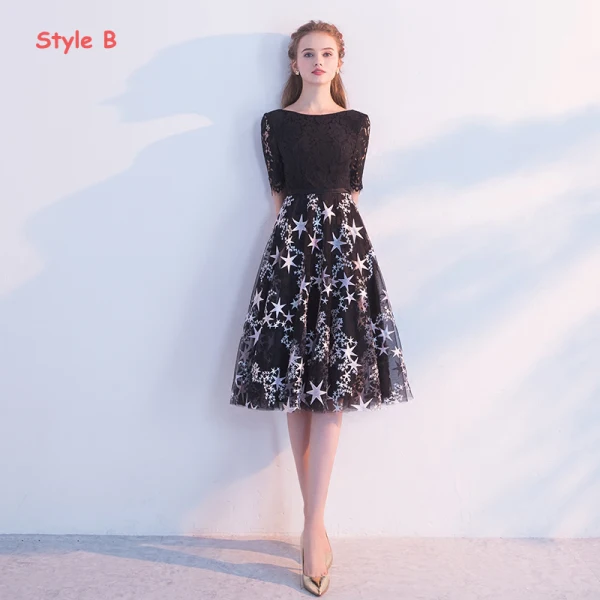 Chic / Belle Noire Robe De Soirée 2018 Princesse Encolure Dégagée Manches Courtes Étoile Ceinture Longue Volants Dos Nu Robe De Ceremonie