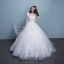 Abordable Église Robe De Mariée 2017 En Dentelle Appliques Faux Diamant Perle Volants en Cascade Dos Nu V-Cou 1/2 Manches Longue Blanche Robe Boule