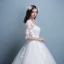 Abordable Église Robe De Mariée 2017 En Dentelle Appliques Faux Diamant Perle Volants en Cascade Dos Nu V-Cou 1/2 Manches Longue Blanche Robe Boule