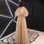 Vintage / Retro Gold See-through Evening Dresses  2019 A-Line / Princess High Neck 1/2 Sleeves Sash Appliques Lace Floor-Length / Long Ruffle Backless Formal Dresses