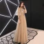Vintage / Retro Gold See-through Evening Dresses  2019 A-Line / Princess High Neck 1/2 Sleeves Sash Appliques Lace Floor-Length / Long Ruffle Backless Formal Dresses