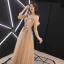 Élégant Doré Transparentes Robe De Soirée 2019 Princesse De l'épaule Bretelles Spaghetti Manches Longues Ceinture Appliques En Dentelle Perlage Longue Volants Dos Nu Robe De Ceremonie