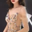 Élégant Doré Transparentes Robe De Soirée 2019 Princesse De l'épaule Bretelles Spaghetti Manches Longues Ceinture Appliques En Dentelle Perlage Longue Volants Dos Nu Robe De Ceremonie