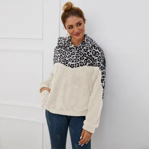 Fashion Casual Women Tops Leopard Hoodies 2021 Sweatshirts White Plush Loose Fall Winter Long Sleeve Hooded Street Wear