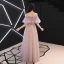 Chic Rougissant Rose Transparentes Robe De Soirée 2019 Princesse De l'épaule Manches Courtes Appliques En Dentelle Faux Diamant Longue Volants Dos Nu Robe De Ceremonie Printemps