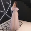 Chic Rougissant Rose Transparentes Robe De Soirée 2019 Princesse De l'épaule Manches Courtes Appliques En Dentelle Faux Diamant Longue Volants Dos Nu Robe De Ceremonie Printemps