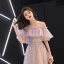 Chic Rougissant Rose Transparentes Robe De Soirée 2019 Princesse De l'épaule Manches Courtes Appliques En Dentelle Faux Diamant Longue Volants Dos Nu Robe De Ceremonie Printemps