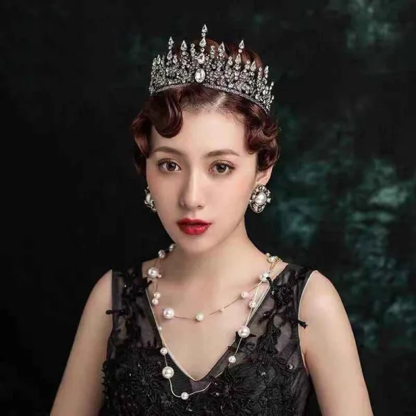 Vintage / Retro White Rhinestone Crystal Bridal Hair Accessories Wedding Tiara 2022 Alloy