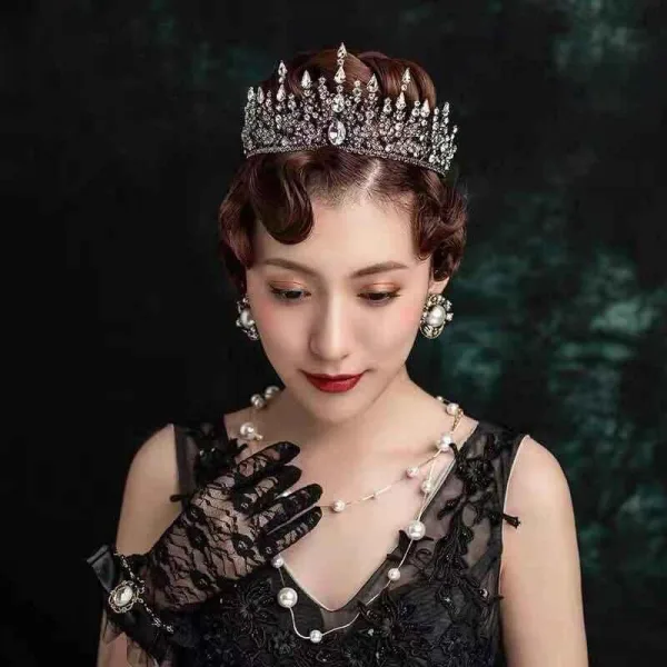 Vintage / Retro White Rhinestone Crystal Bridal Hair Accessories Wedding Tiara 2022 Alloy