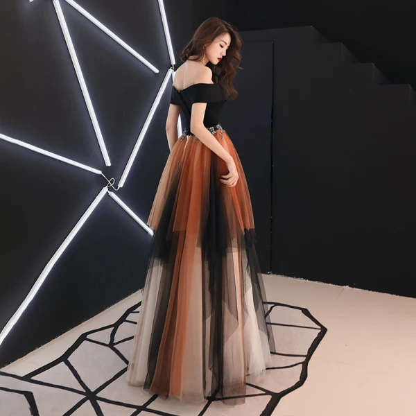 Coloré Multi-Couleurs Robe De Soirée 2019 Princesse De l'épaule Manches Courtes Appliques En Dentelle Perlage Longue Volants Dos Nu Robe De Ceremonie