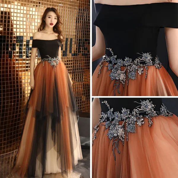Coloré Multi-Couleurs Robe De Soirée 2019 Princesse De l'épaule Manches Courtes Appliques En Dentelle Perlage Longue Volants Dos Nu Robe De Ceremonie