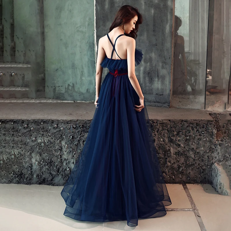 Evening Js Prom Gowns Chic Beautiful Navy Blue Evening Dresses 2019 A-Line  Princess Spaghetti Straps Sash