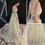 Fée Des Fleurs Vert Cendré Transparentes Robe De Soirée 2019 Princesse V-Cou Sans Manches Appliques En Dentelle Noeud Ceinture Train De Balayage Volants Dos Nu