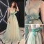 Fée Des Fleurs Vert Cendré Transparentes Robe De Soirée 2019 Princesse V-Cou Sans Manches Appliques En Dentelle Noeud Ceinture Train De Balayage Volants Dos Nu
