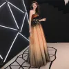 Elegant Orange Evening Dresses  2019 A-Line / Princess One-Shoulder Sleeveless Appliques Lace Beading Floor-Length / Long Ruffle Backless Formal Dresses