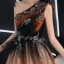 Élégant Orange Robe De Soirée 2019 Princesse Une épaule Sans Manches Appliques En Dentelle Perlage Longue Volants Dos Nu Robe De Ceremonie