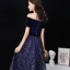 Erschwinglich Marineblau Wildleder Abendkleider 2019 A Linie Off Shoulder Kurze Ärmel Stoffgürtel Glanz Pailletten Lange Rüschen Rückenfreies Festliche Kleider