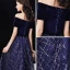 Erschwinglich Marineblau Wildleder Abendkleider 2019 A Linie Off Shoulder Kurze Ärmel Stoffgürtel Glanz Pailletten Lange Rüschen Rückenfreies Festliche Kleider