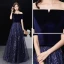 Erschwinglich Marineblau Wildleder Abendkleider 2019 A Linie Off Shoulder Kurze Ärmel Stoffgürtel Glanz Pailletten Lange Rüschen Rückenfreies Festliche Kleider