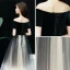 Erschwinglich Schwarz Farbverlauf Abendkleider 2019 A Linie Off Shoulder Kurze Ärmel Lange Rüschen Rückenfreies Festliche Kleider