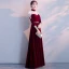 Chinese style Burgundy See-through Evening Dresses  2018 A-Line / Princess High Neck 3/4 Sleeve Appliques Lace Metal Sash Floor-Length / Long Ruffle Formal Dresses
