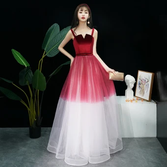 Modern Fashion Burgundy Gradient Color Evening Dresses 2019 A Line Princess Shoulders Sleeveless Sash Floor Length Long Ruffle Backless Formal Dresses