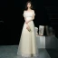 Affordable Black Evening Dresses  2019 A-Line / Princess Off-The-Shoulder Short Sleeve Floor-Length / Long Ruffle Backless Formal Dresses