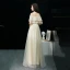 Affordable Black Evening Dresses  2019 A-Line / Princess Off-The-Shoulder Short Sleeve Floor-Length / Long Ruffle Backless Formal Dresses