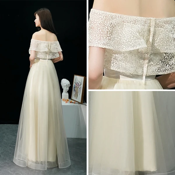 Affordable Black Evening Dresses  2019 A-Line / Princess Off-The-Shoulder Short Sleeve Floor-Length / Long Ruffle Backless Formal Dresses