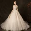 Affordable Champagne Wedding Dresses 2019 Ball Gown Off-The-Shoulder Short Sleeve Backless Appliques Lace Sequins Pearl Beading Chapel Train Ruffle
