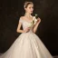 Affordable Champagne Wedding Dresses 2019 Ball Gown Off-The-Shoulder Short Sleeve Backless Appliques Lace Sequins Pearl Beading Chapel Train Ruffle