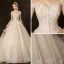 Affordable Champagne Wedding Dresses 2019 Ball Gown Off-The-Shoulder Short Sleeve Backless Appliques Lace Sequins Pearl Beading Chapel Train Ruffle