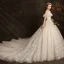 Prisvärd Elfenben Bröllopsklänningar 2019 Balklänning Av Axeln Korta ärm Halterneck Appliqués Spets Paljetter Beading Cathedral Train Ruffle
