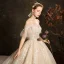 Affordable Champagne Wedding Dresses 2019 Ball Gown Off-The-Shoulder Bell sleeves Backless Appliques Lace Pearl Beading Cathedral Train Ruffle