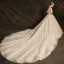 Affordable Champagne Wedding Dresses 2019 Ball Gown Off-The-Shoulder Bell sleeves Backless Appliques Lace Pearl Beading Cathedral Train Ruffle