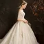 Elegant Champagne Wedding Dresses 2019 Ball Gown Off-The-Shoulder 1/2 Sleeves Backless Appliques Lace Beading Glitter Tulle Cathedral Train Ruffle