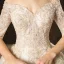 Elegant Champagne Wedding Dresses 2019 Ball Gown Off-The-Shoulder 1/2 Sleeves Backless Appliques Lace Beading Glitter Tulle Cathedral Train Ruffle