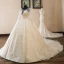 Luxury / Gorgeous Champagne See-through Wedding Dresses 2019 Ball Gown Scoop Neck Long Sleeve Backless Appliques Lace Beading Cathedral Train Ruffle