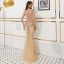 Luxe Doré Transparentes Robe De Soirée 2019 Trompette / Sirène V-Cou Manches Longues Paillettes Faux Diamant Perlage Train De Balayage Robe De Ceremonie