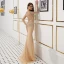 Luxe Doré Transparentes Robe De Soirée 2019 Trompette / Sirène V-Cou Manches Longues Paillettes Faux Diamant Perlage Train De Balayage Robe De Ceremonie