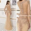 Luxe Doré Transparentes Robe De Soirée 2019 Trompette / Sirène V-Cou Manches Longues Paillettes Faux Diamant Perlage Train De Balayage Robe De Ceremonie