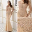 Luxe Doré Transparentes Robe De Soirée 2019 Trompette / Sirène V-Cou Manches Longues Paillettes Faux Diamant Perlage Train De Balayage Robe De Ceremonie