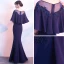 Élégant Bleu Marine Transparentes Robe De Soirée 2018 Trompette / Sirène Encolure Dégagée 1/2 Manches Appliques En Dentelle Faux Diamant Longue Volants Robe De Ceremonie