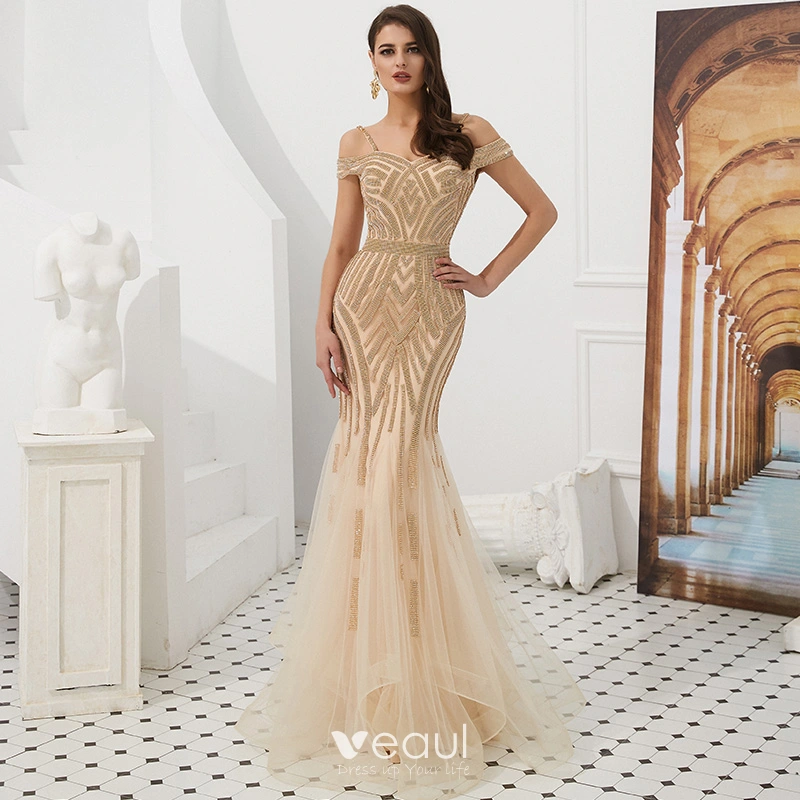 Gold mermaid best sale prom dresses 2019